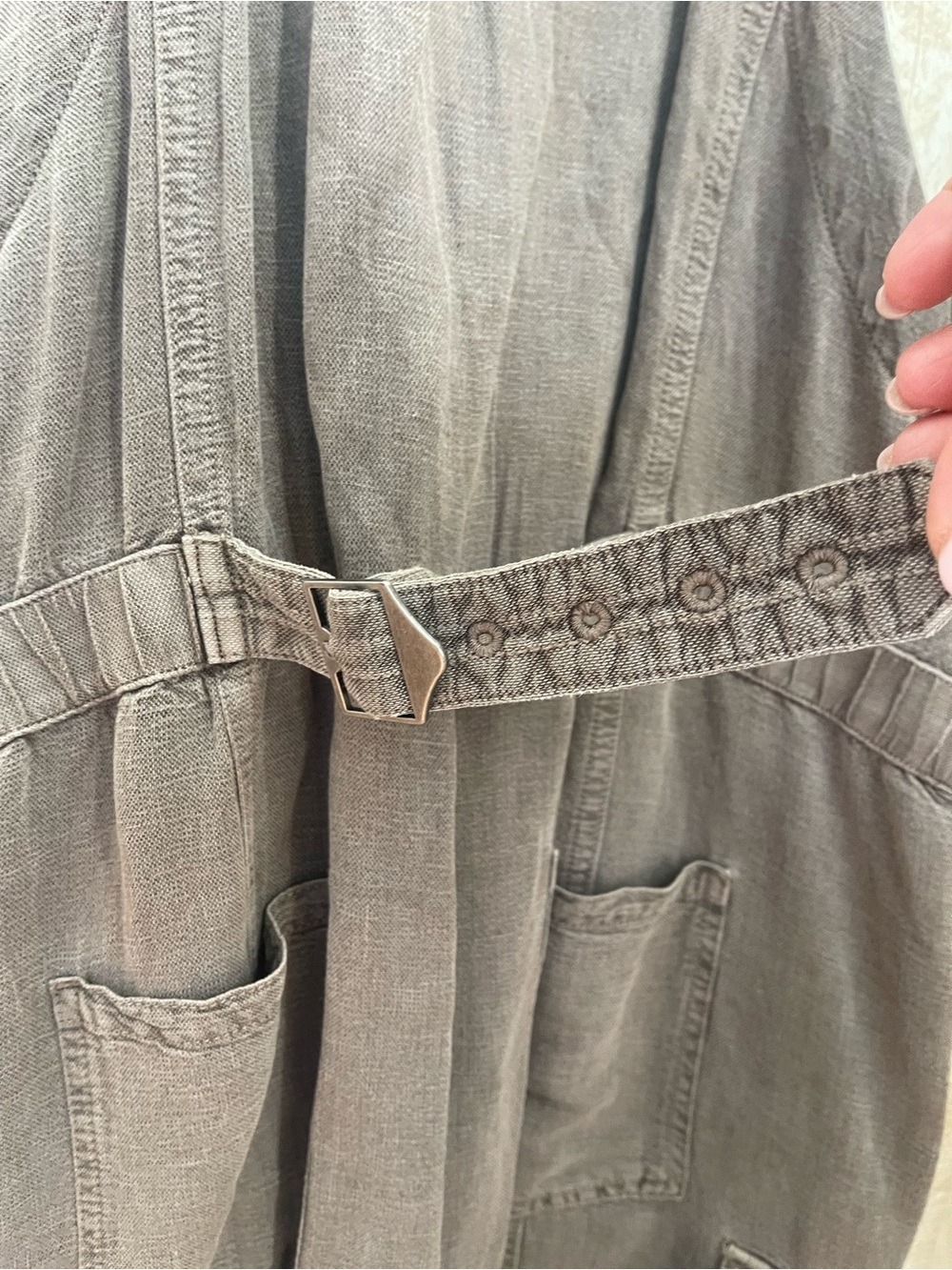 Nicole Miller Linen Blend Utility Cargo Overalls Brown Size L Relaxed Summer Fit - Picture 6 of 13